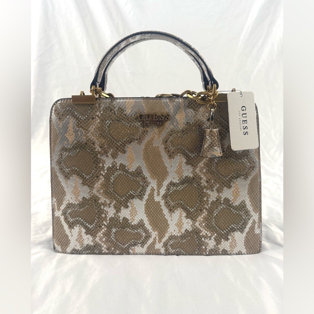 NWT GUESS Kristle Satchel Natural‎ Snake Top Handle Crossbody Bag